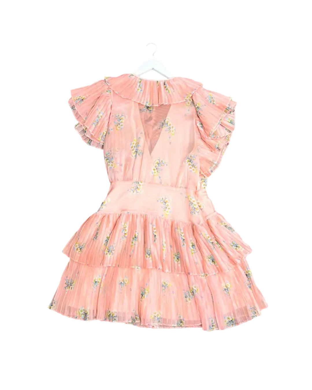 Size XL | Stevie May Pink Floral Ruffle Wrap Midi Dress