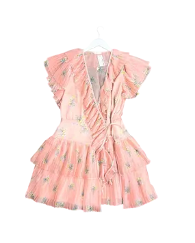 Size XL | Stevie May Pink Floral Ruffle Wrap Midi Dress