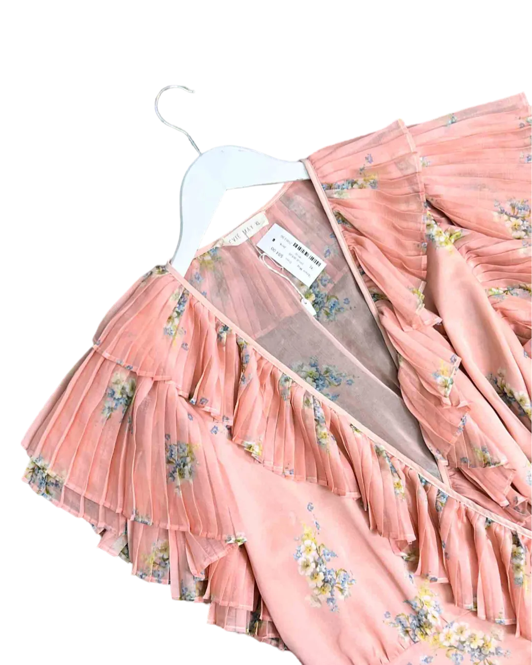 Size XL | Stevie May Pink Floral Ruffle Wrap Midi Dress