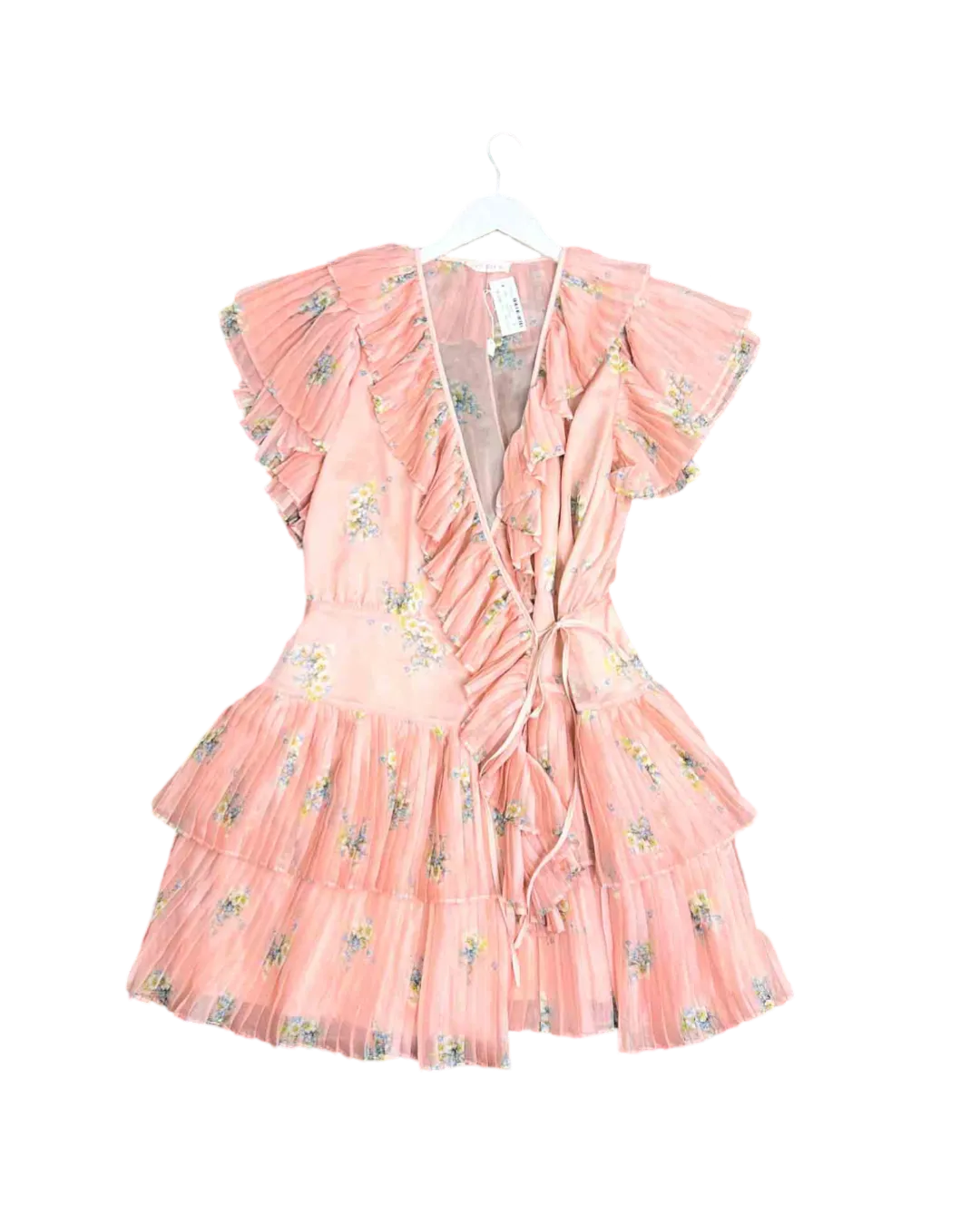 Size XL | Stevie May Pink Floral Ruffle Wrap Midi Dress