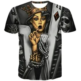 Skull T-shirt Men Poker Tshirts Casual Beauty T-shirts 3d Skeleton T-shirts Graphic Vintage Tshirts Cool Short Sleeve Fashion