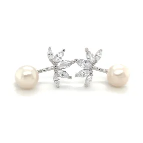 Sterling Silver Pearl Stud with drop Marquise Fan