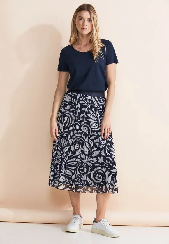 Street One Navy and White print pleated Midi skirt 361441