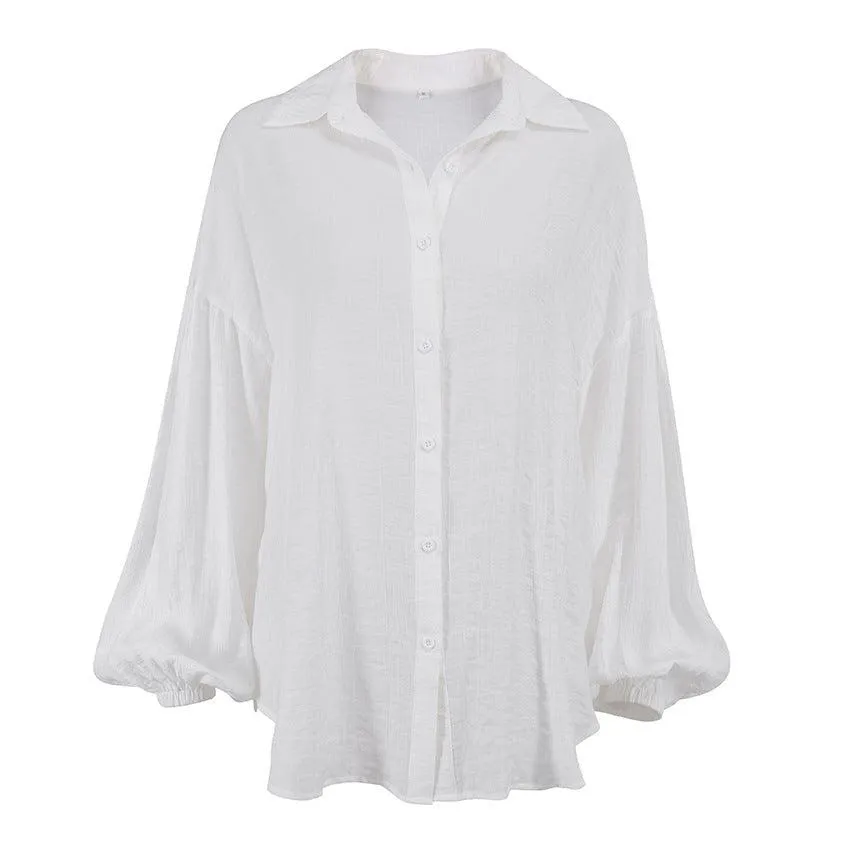 Summer Lantern Sleeve Transparent White Shirt