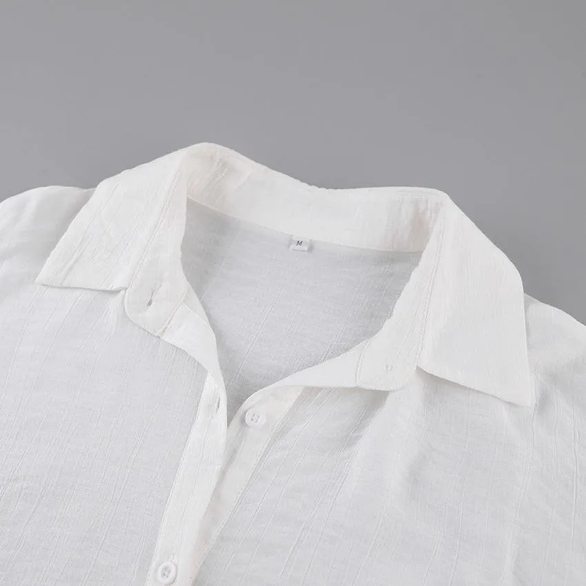 Summer Lantern Sleeve Transparent White Shirt