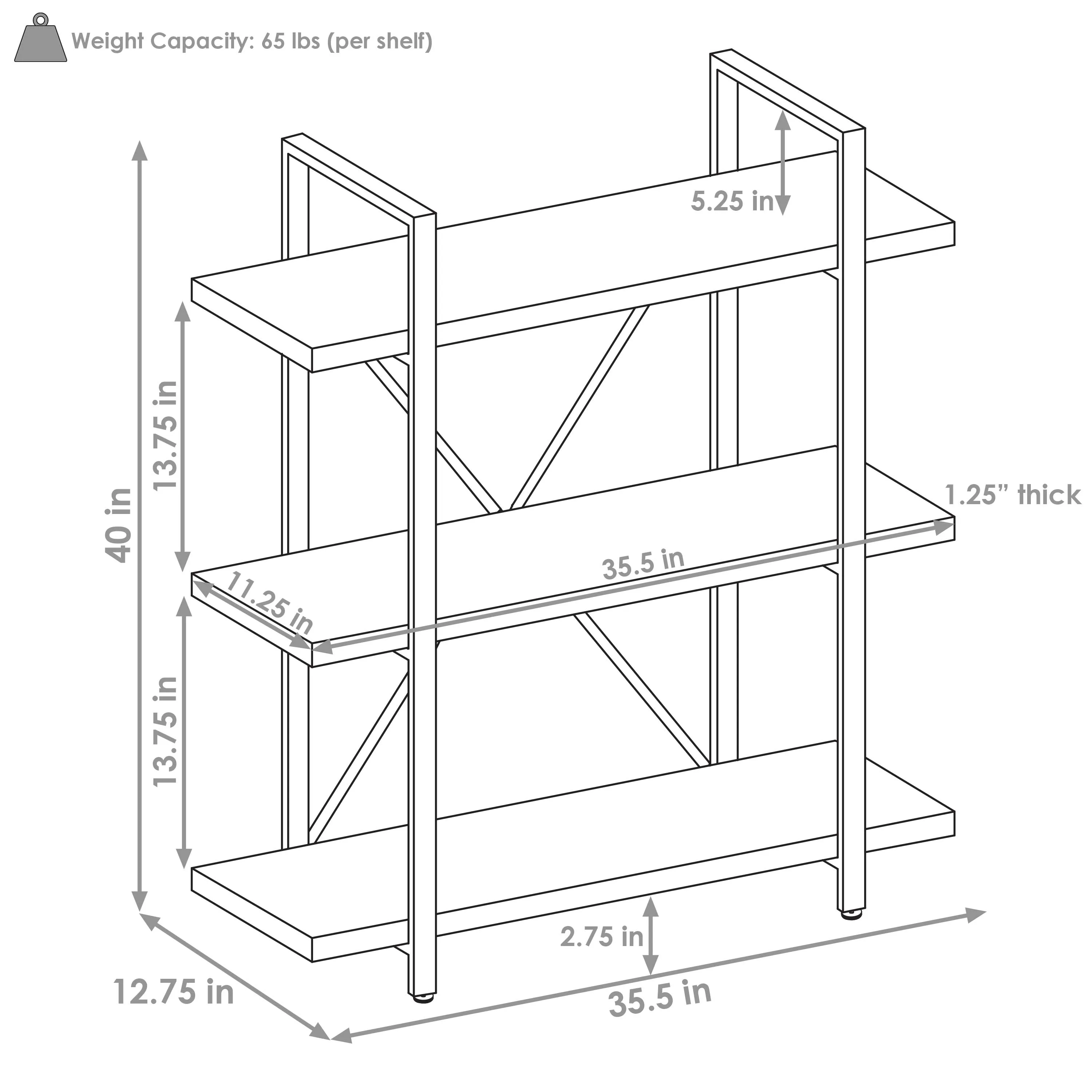 Sunnydaze 3-Tier Industrial Style Open Bookshelf - Teak