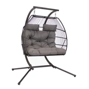 Sunnydaze Andrei Double Hanging Egg Chair with Stand - Dark Gray