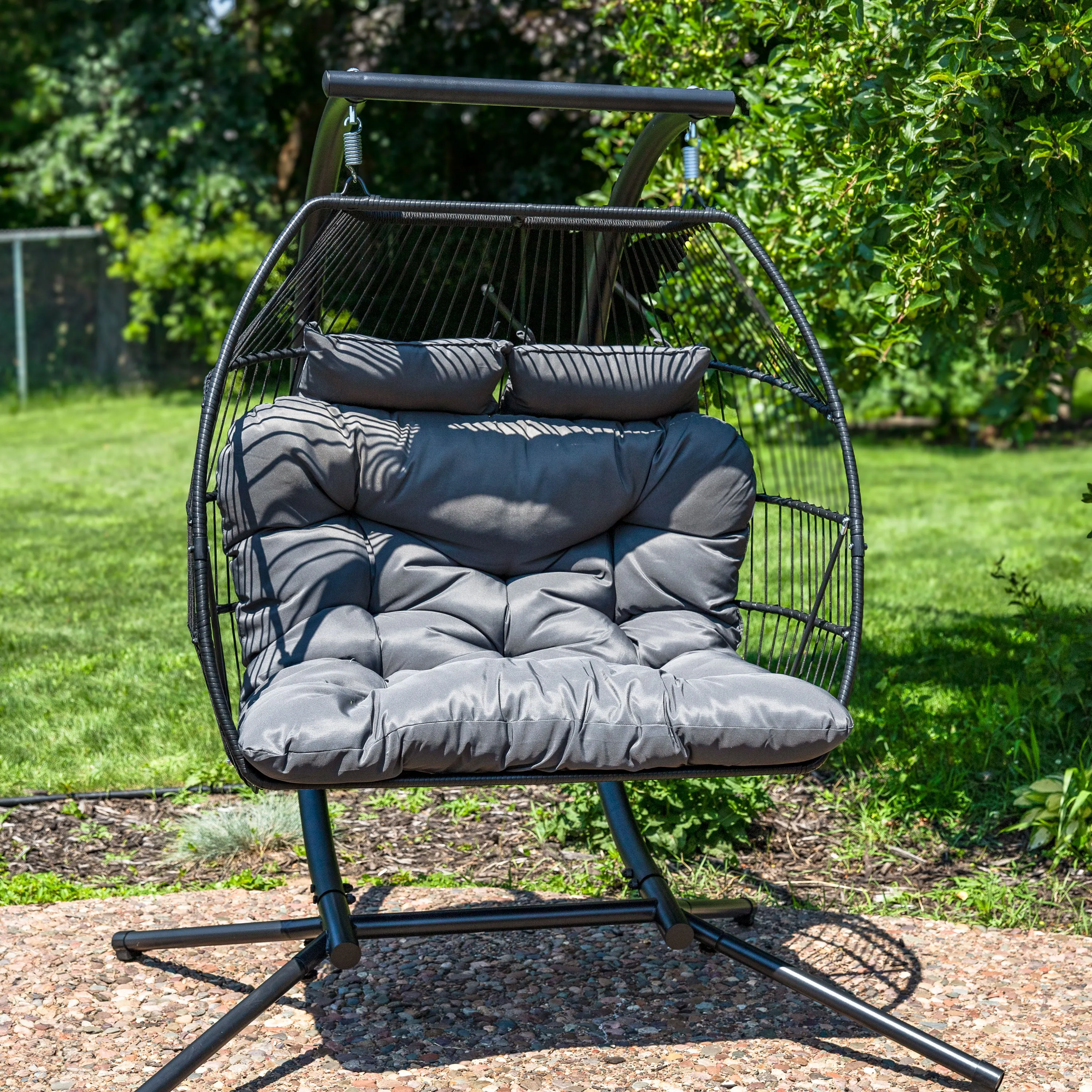 Sunnydaze Andrei Double Hanging Egg Chair with Stand - Dark Gray