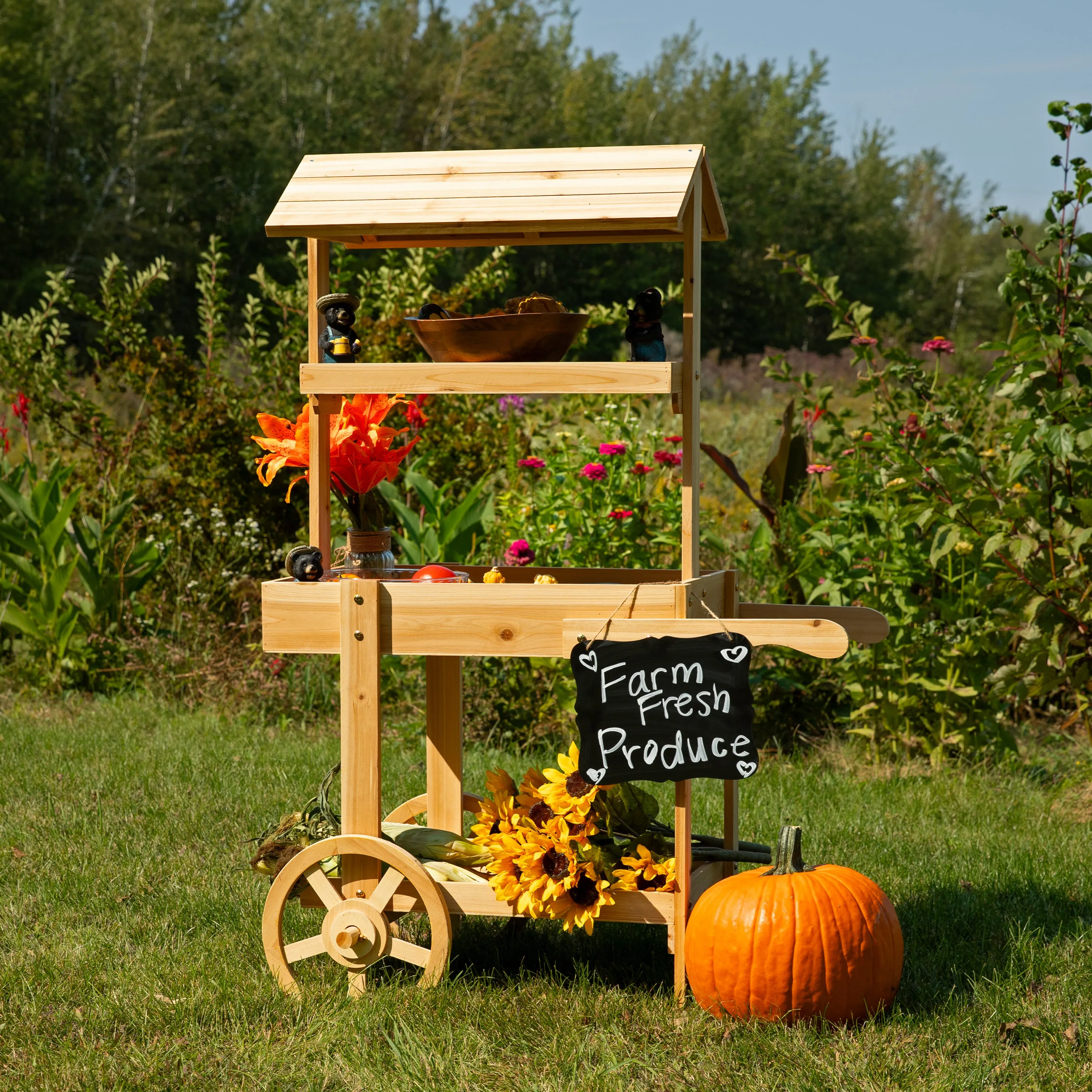 Sunnydaze Country Market Flower Cart Display Stand - 49.25” H