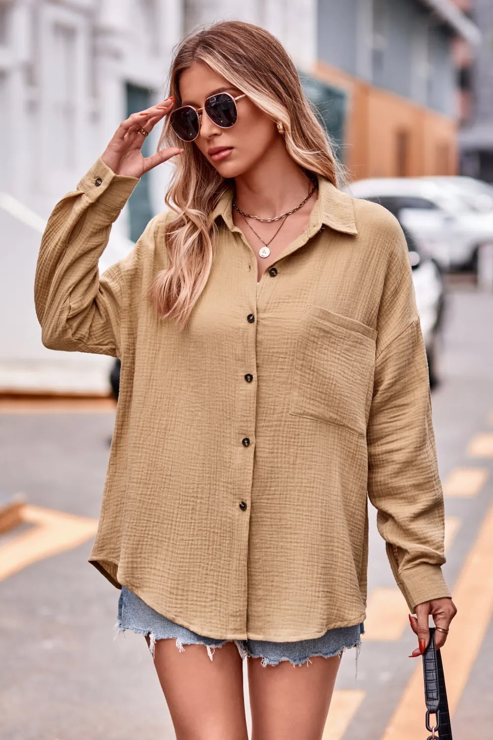 Textured Dropped Shoulder Longline Shirt