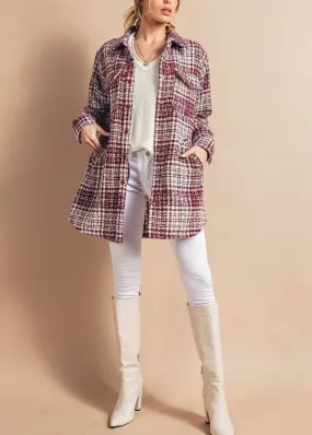 Textured Plaid Jacket in Burgundy