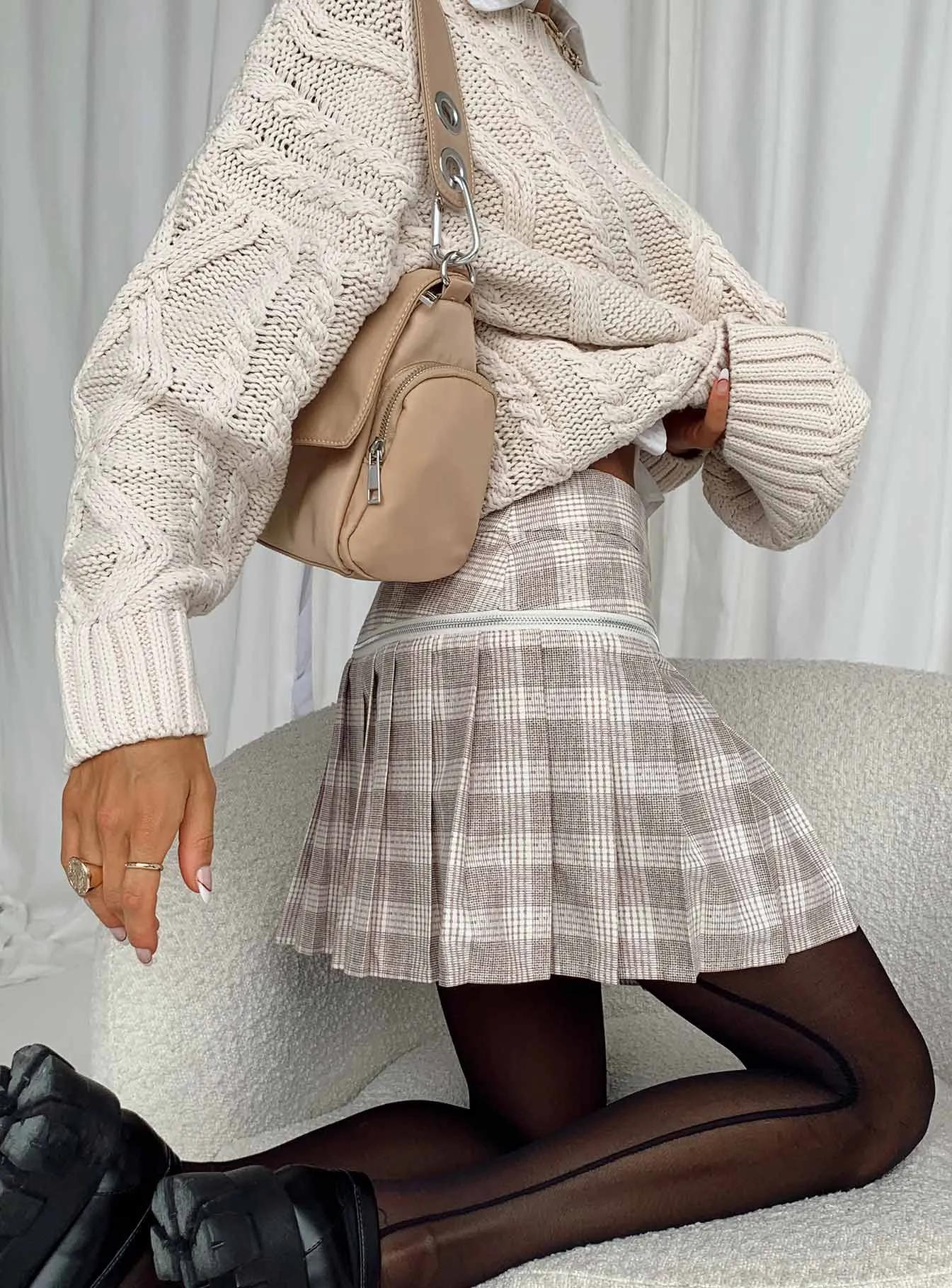 The Craft Mini Skirt Beige Plaid