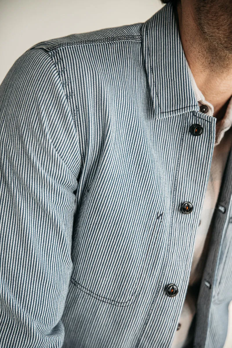 The Vise Chore Jacket - Stripe Indigo Herringbone