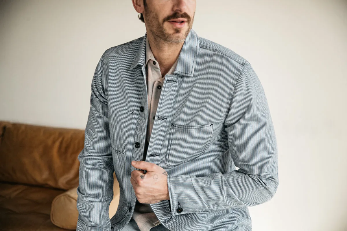 The Vise Chore Jacket - Stripe Indigo Herringbone