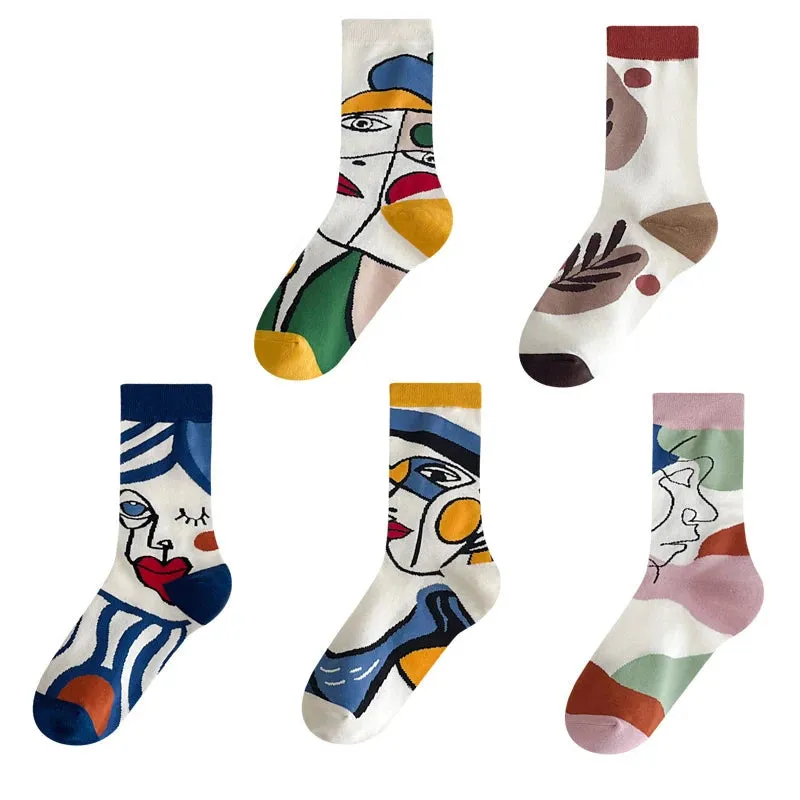 Trendy Personality Tide 5 Pairs Graffiti Unisex Cotton Couple Socks