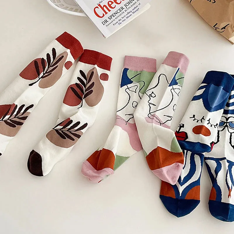 Trendy Personality Tide 5 Pairs Graffiti Unisex Cotton Couple Socks