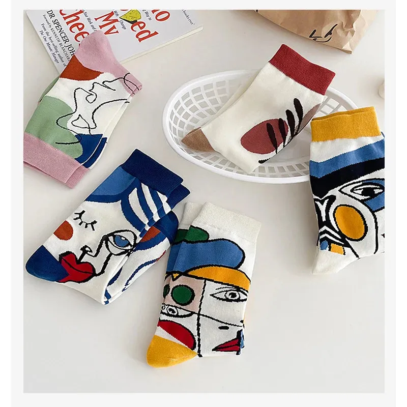 Trendy Personality Tide 5 Pairs Graffiti Unisex Cotton Couple Socks