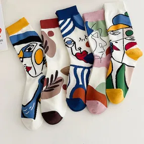 Trendy Personality Tide 5 Pairs Graffiti Unisex Cotton Couple Socks