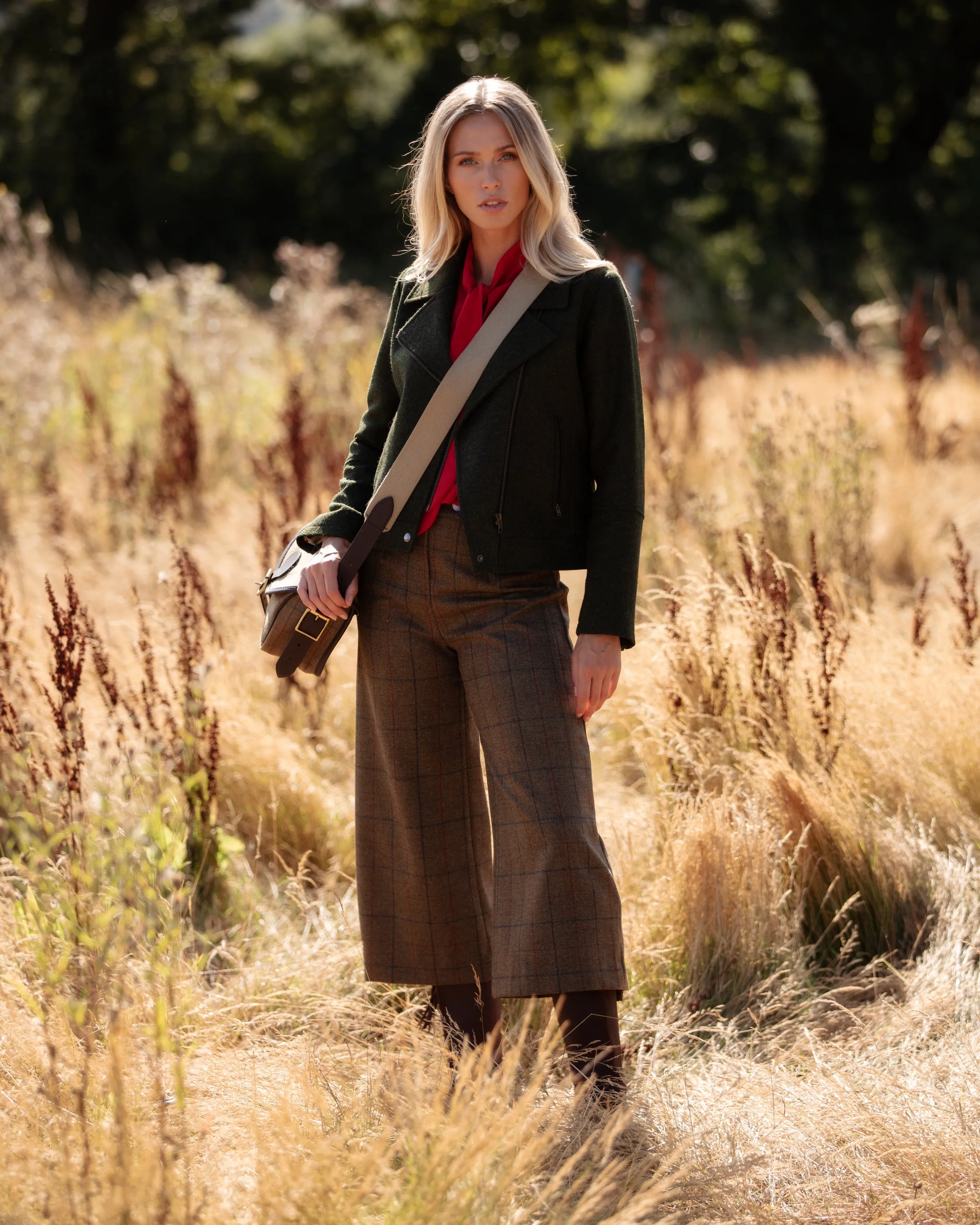 Tweed Biker Jacket - Forest Green Lambswool Herringbone