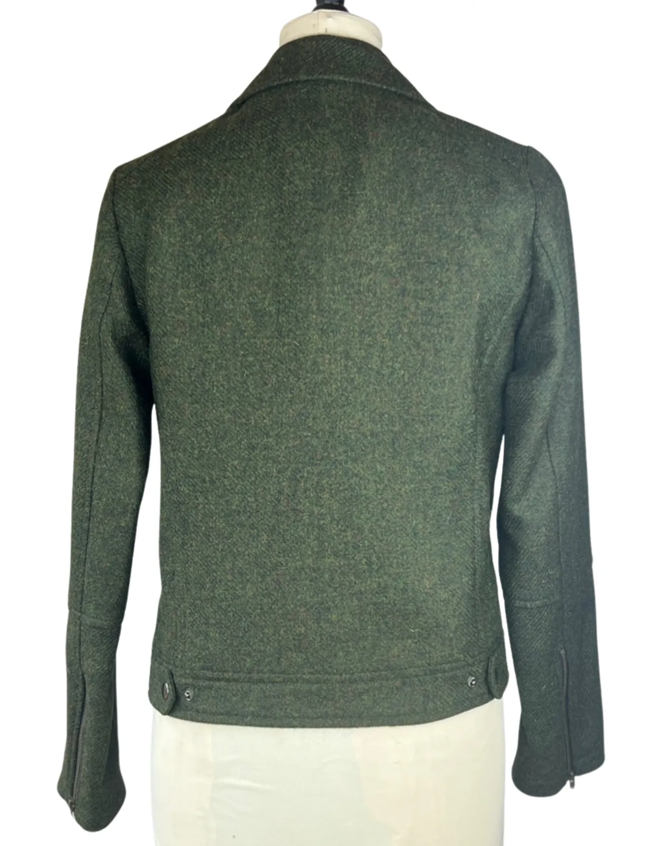 Tweed Biker Jacket - Forest Green Lambswool Herringbone