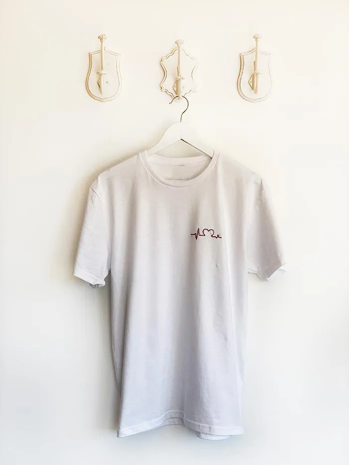 White Embroidered T Shirt, Heart embroidery Women Shirt Cool Cozy Shirt, Embroidery on demand