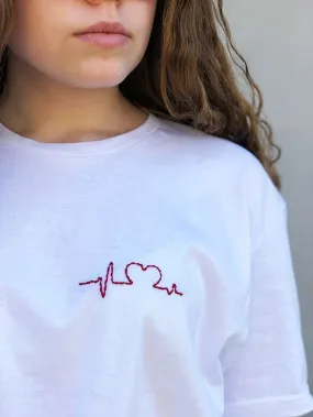 White Embroidered T Shirt, Heart embroidery Women Shirt Cool Cozy Shirt, Embroidery on demand