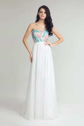 White Sweetheart Long Chiffon Prom Evening Dress