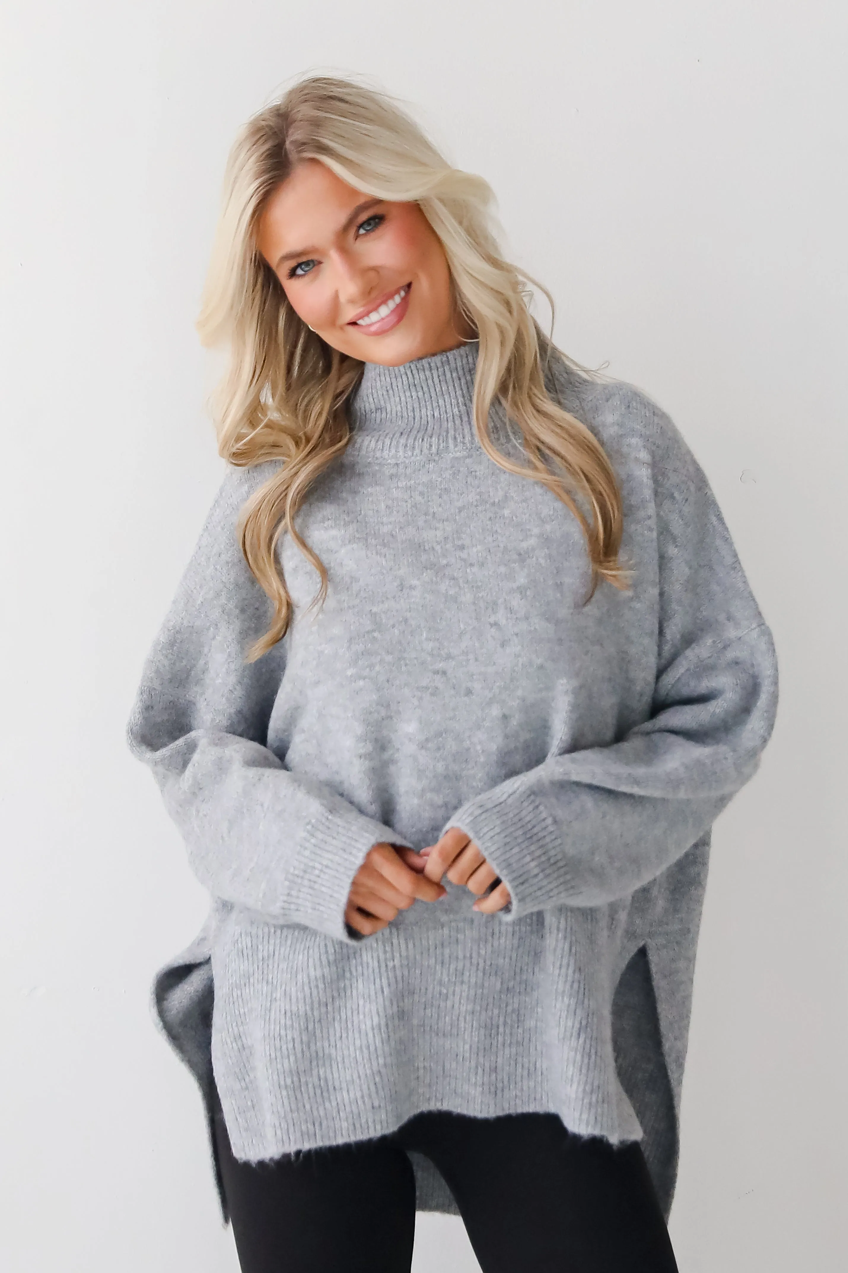 Winter Classic Heather Grey Mock Neck Oversized Sweater