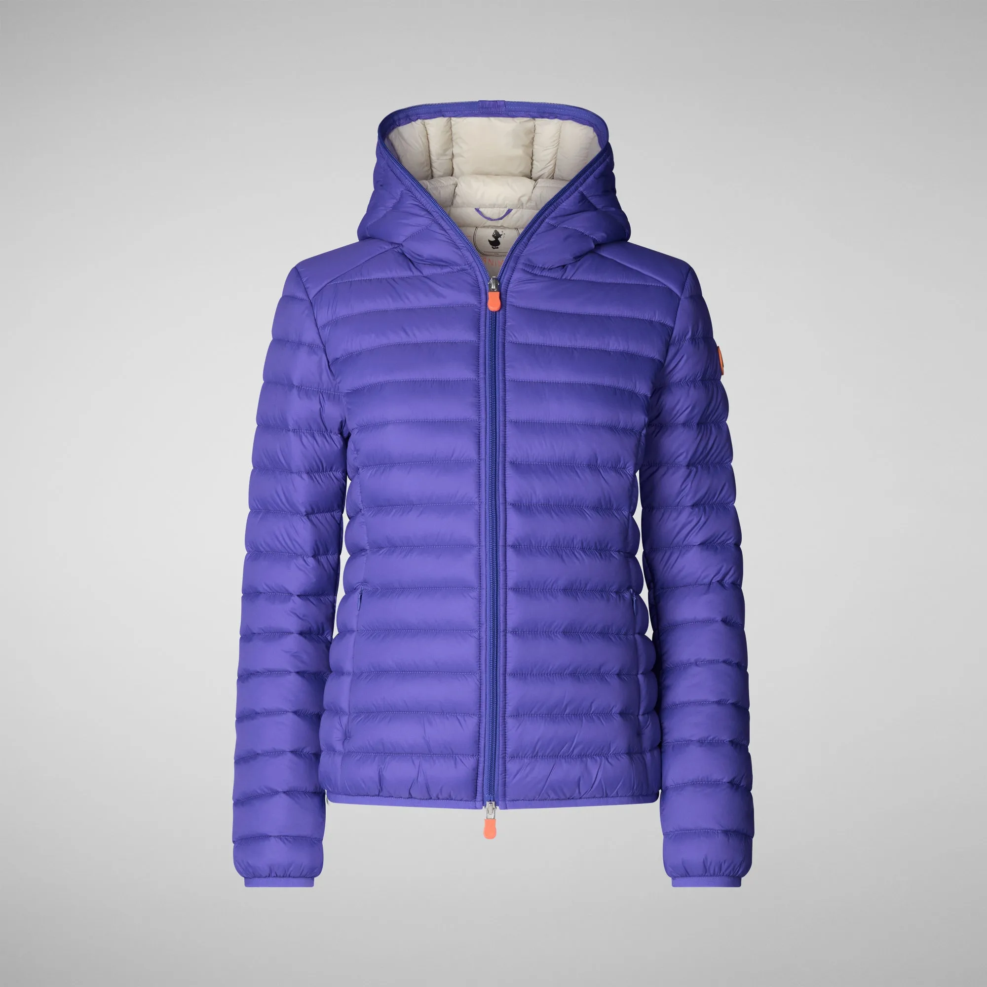 Woman's hooded animal free puffer jacket daisy in deep purple