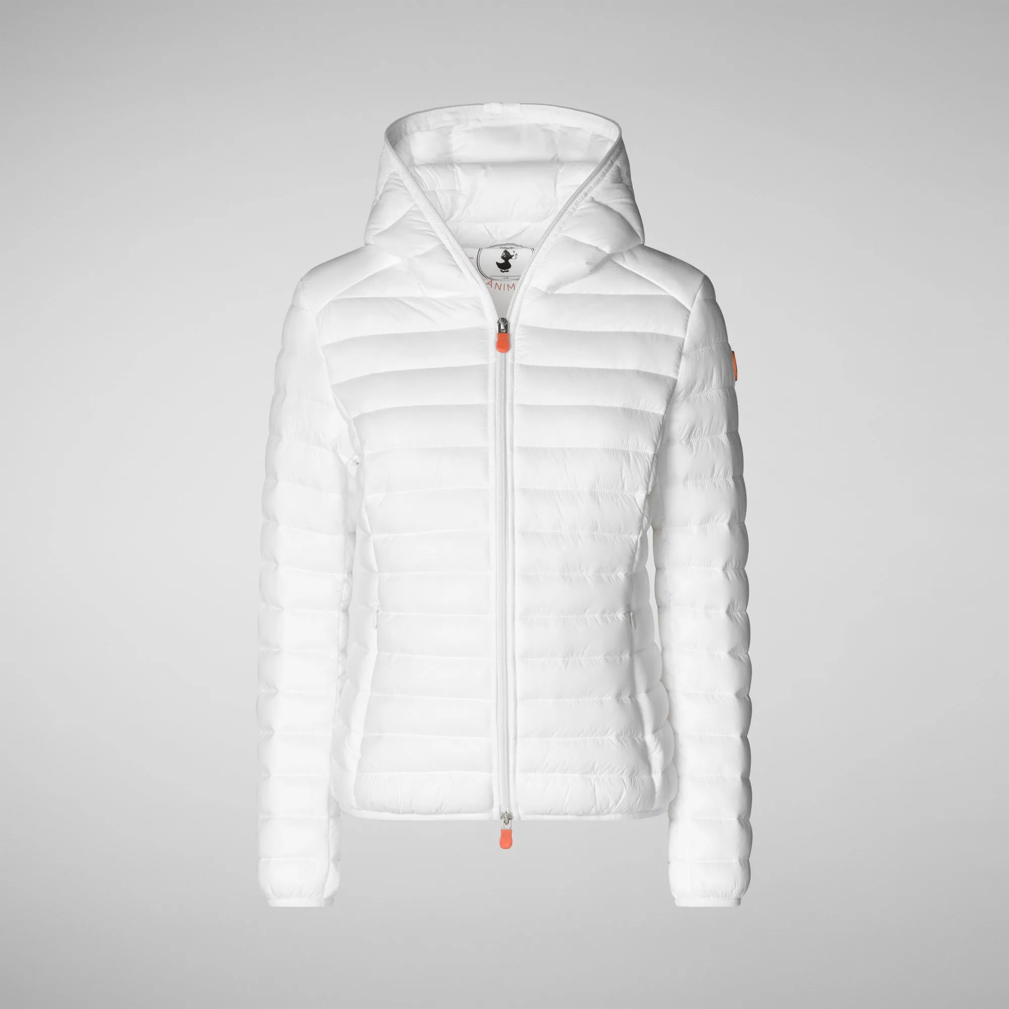 Woman's hooded animal free puffer jacket daisy in white