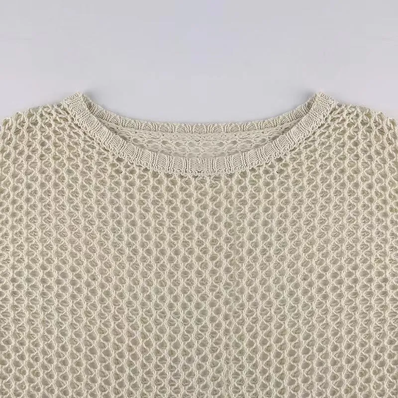 Women Crochet Knit Fishnet Crop Top Sexy Hollow Out See Through Long Sleeve Smock Tee Shirt Beach Cover Up-Mabel Top