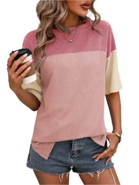 Women Top Color Block Round Neck Half Sleeve T-Shirt