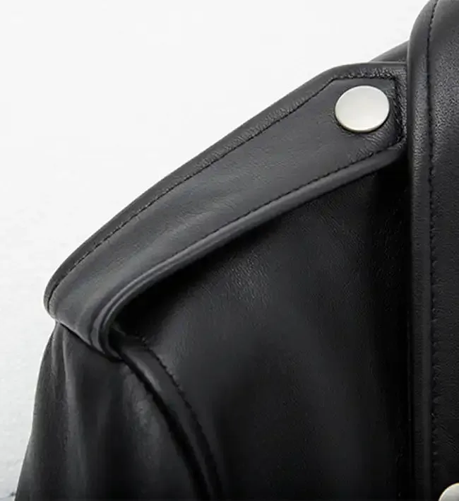 Women's Classic Belted Black Biker Leather Jacket