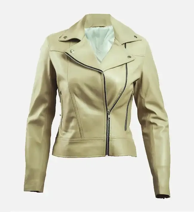 Women’s Green Leather Biker Jacket