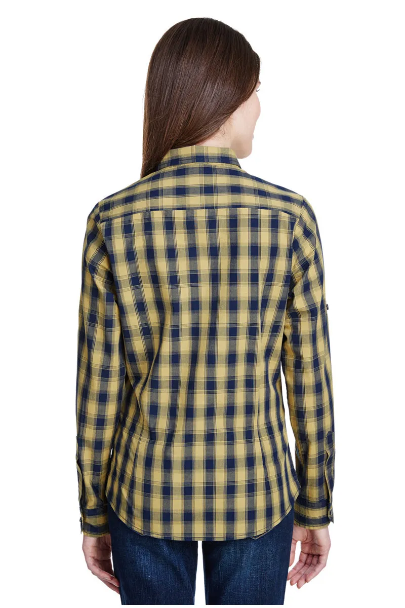 Women's Mulligan Check Long Sleeve Cotton Shirt (Camel / Navy)