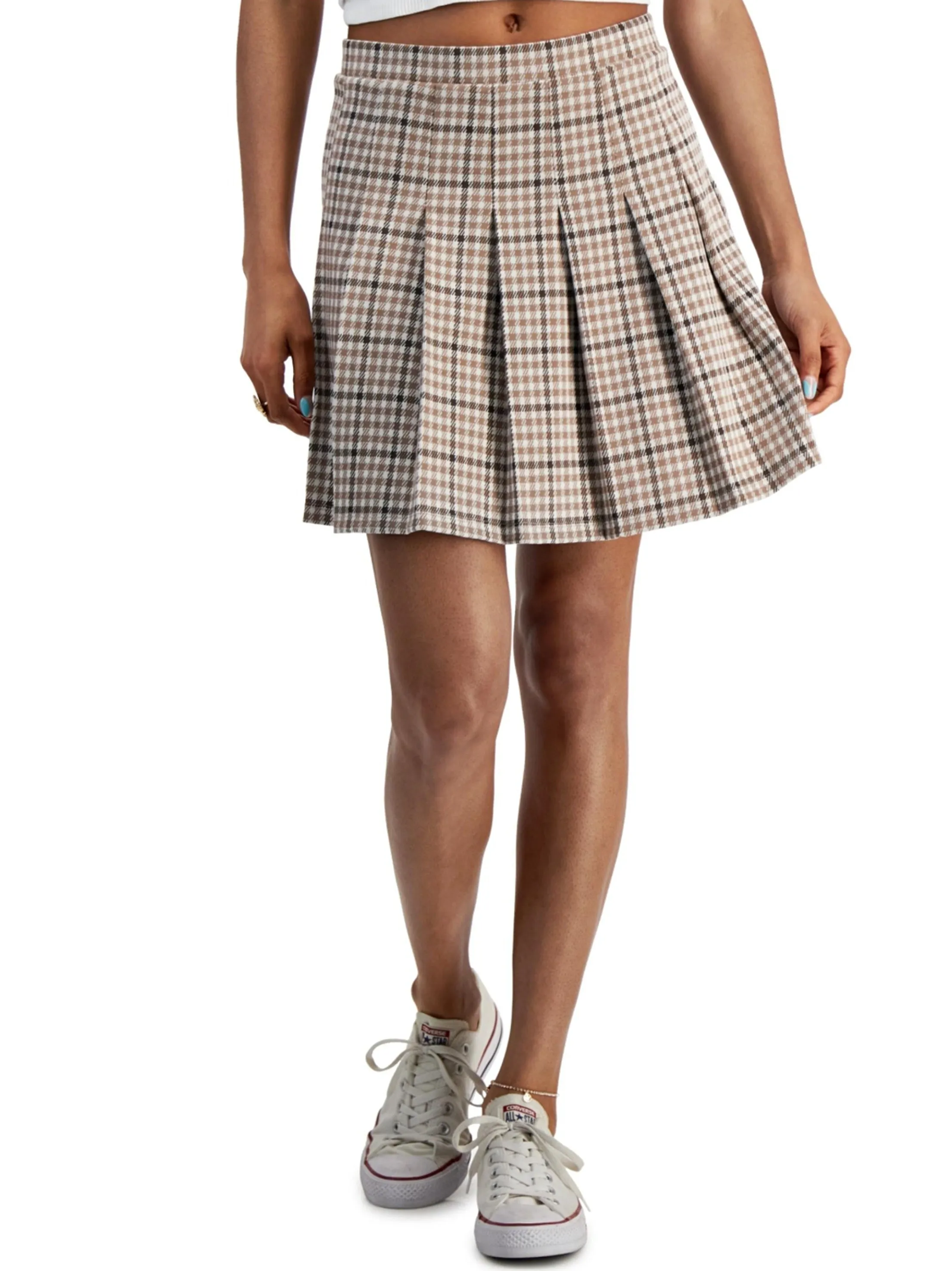 Women's Plaid Pleated Skirt,Brown