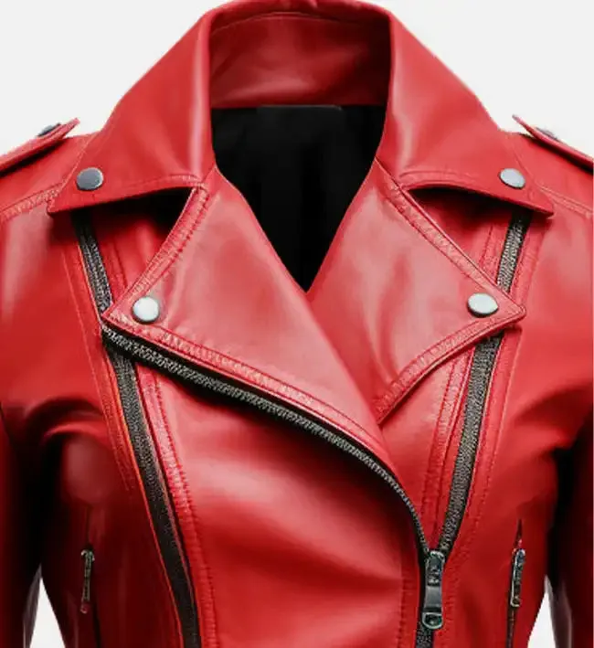 Women's Red Biker Leather Jacket