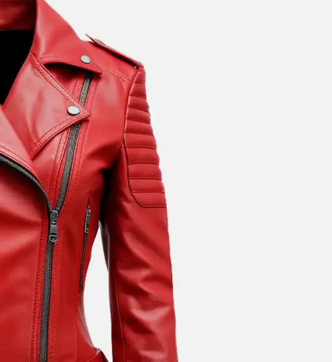 Women's Red Biker Leather Jacket