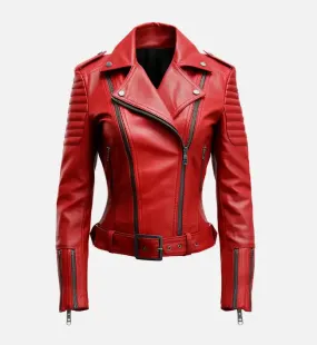 Women's Red Biker Leather Jacket