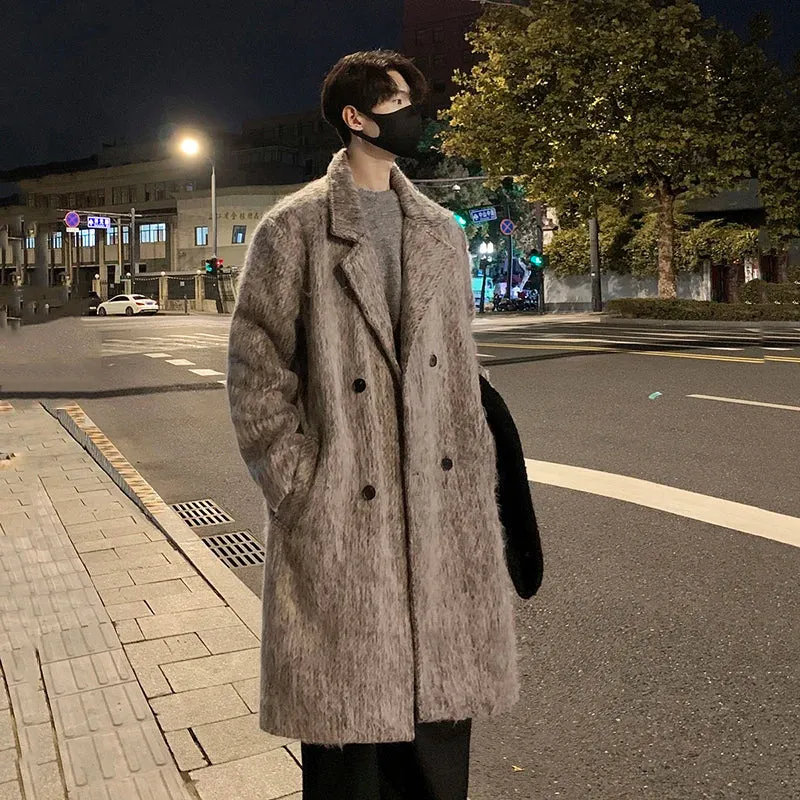 Woolen Lapel Double Breasted Solid Coat