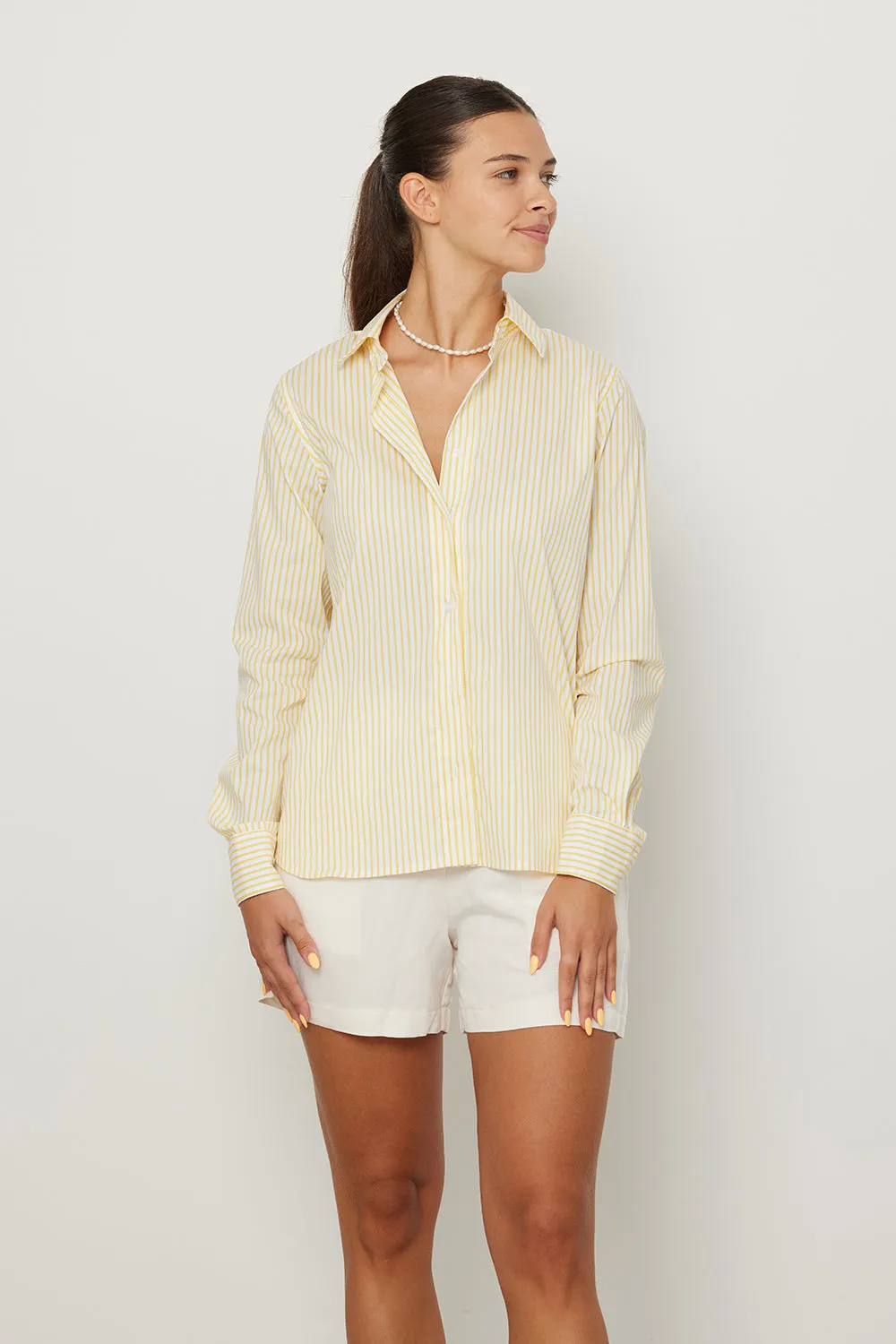 Yellow And White Long Sleeve Buttoned Shirt